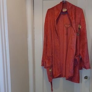 Women's Coral Plush Robe with Embroidered Glass Motif